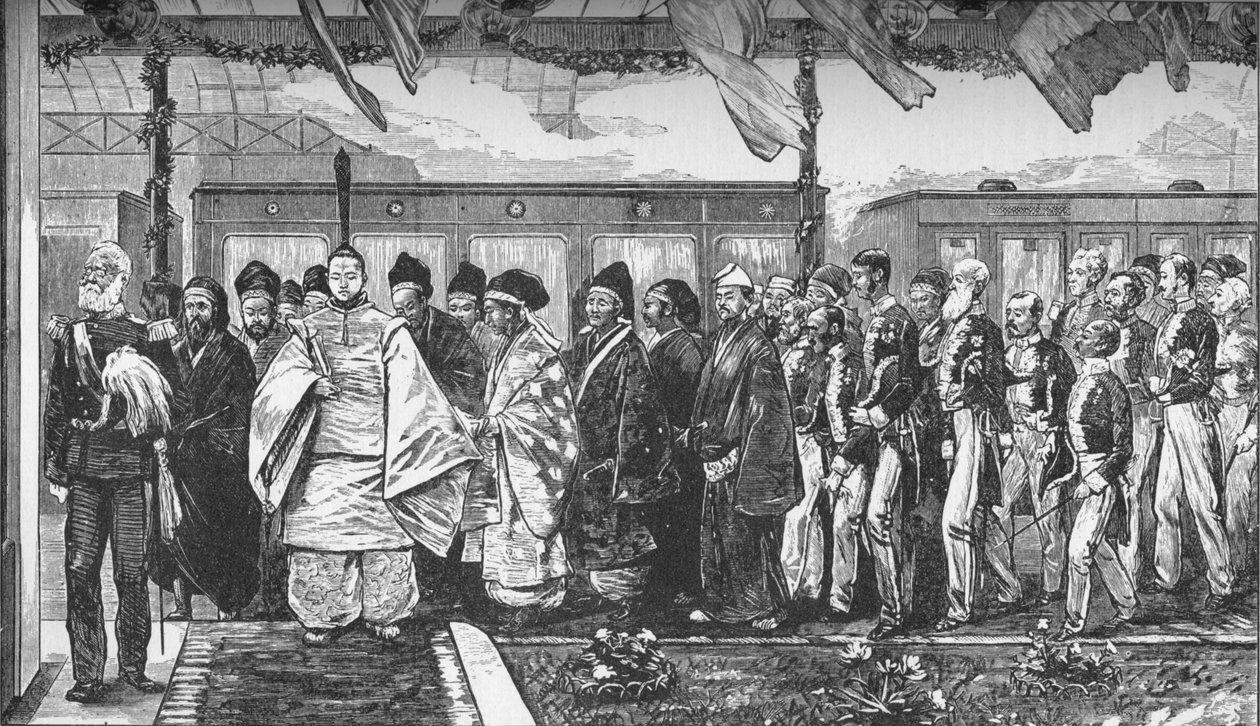افتتاح أول خط سكة حديد في اليابان عام 1872 1907 بواسطة غير معروف