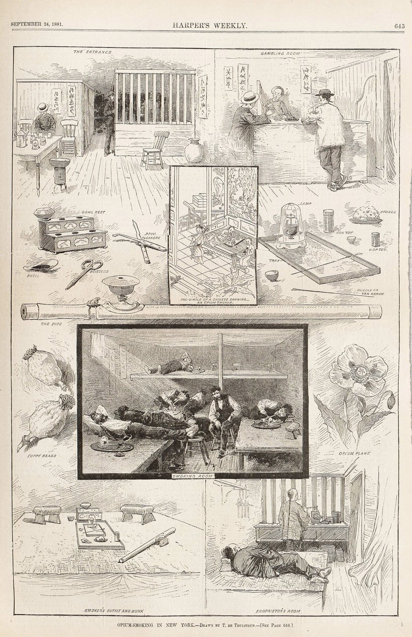 تدخين الأفيون في نيويورك من Harpers Weekly ، 24 سبتمبر 1881 ، 1881 بواسطة غير معروف