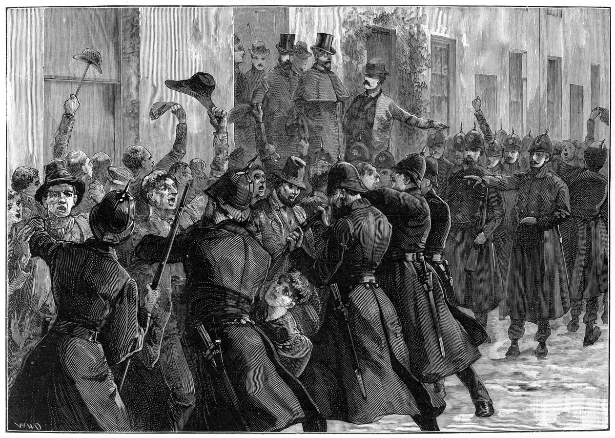 خارج مكتب الإيجار الوطني بعد اعتقال أوبراين وديلون ، لوغريا ، أيرلندا ، 1887 بواسطة غير معروف