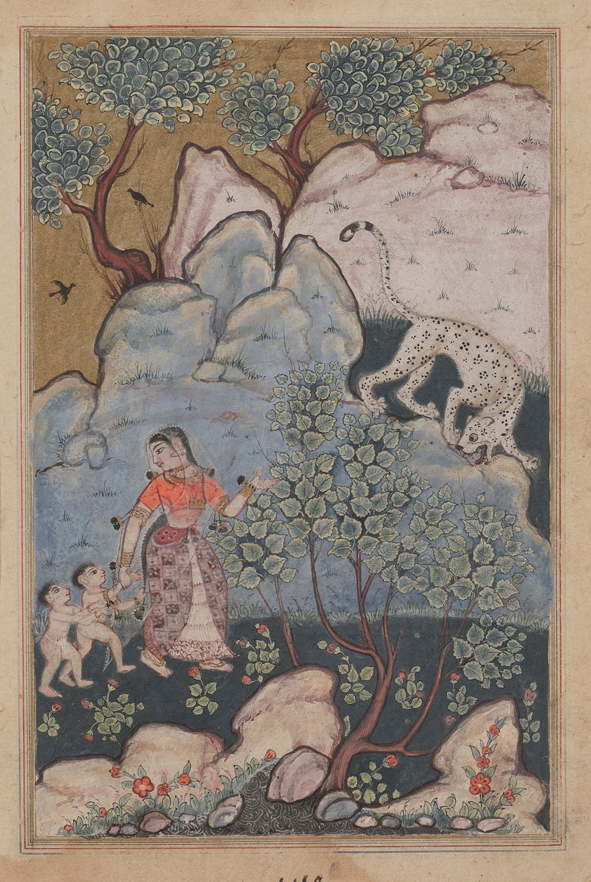 صفحة من حكايات ببغاء توتي ناما: الليلة الثلاثون: امرأة مع طفلين ... ، ج. 1560. بواسطة غير معروف