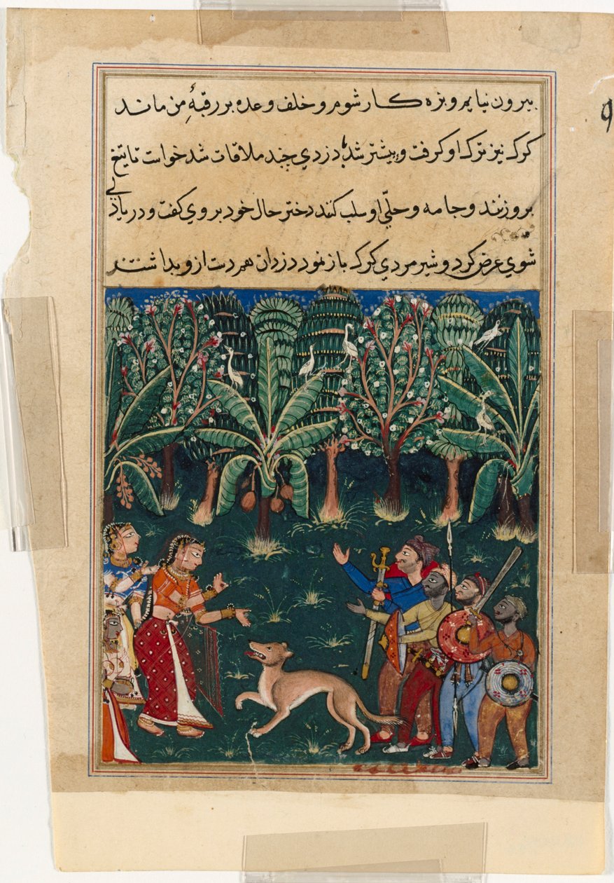 صفحة من حكايات ببغاء توتي ناما: الليلة الثانية عشرة: ابنة التجار ... ، ج. 1560. بواسطة غير معروف