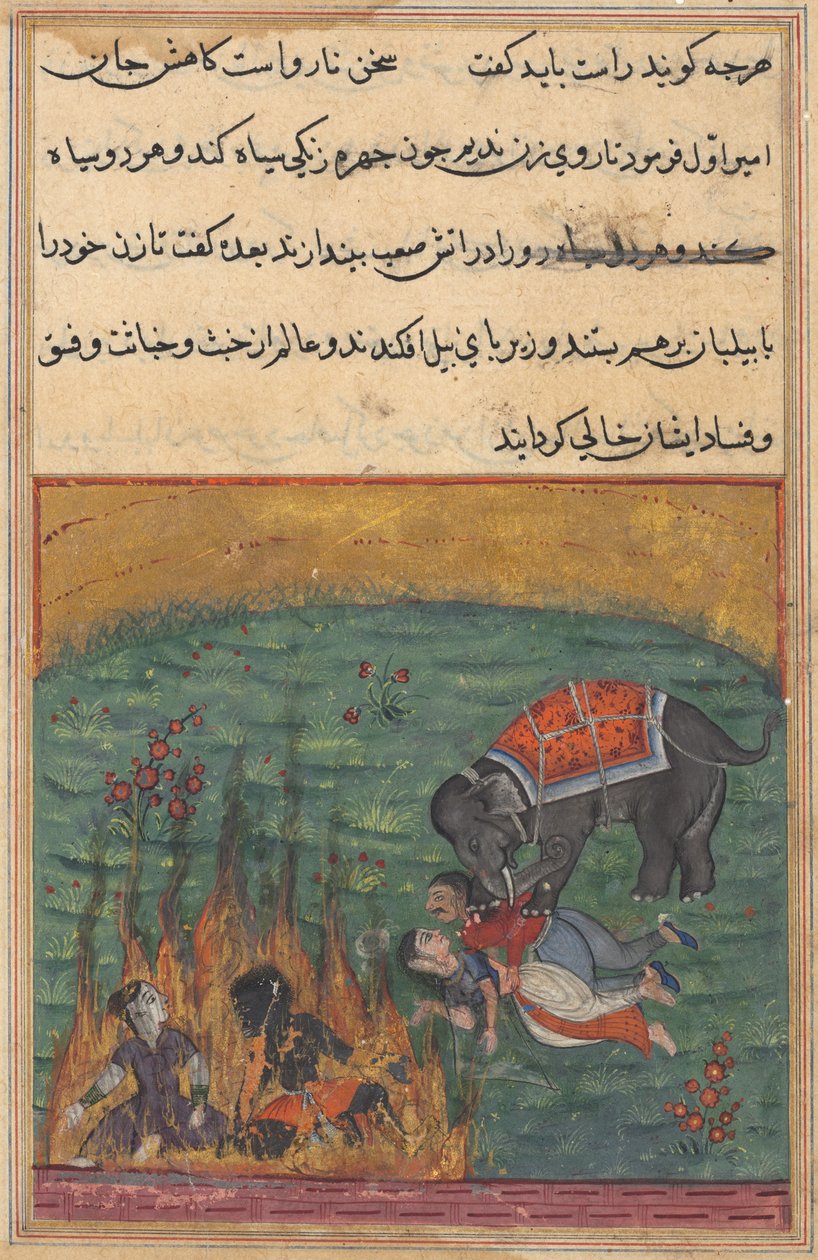 صفحة من حكايات ببغاء توتي ناما: الليلة الثانية والعشرون: كعقاب ... ، ج. 1560. بواسطة غير معروف