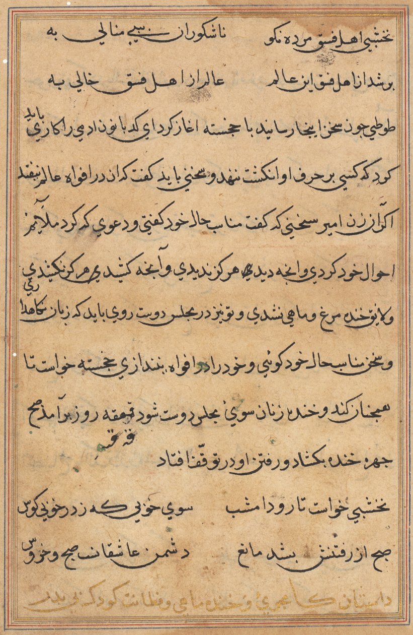 صفحة من حكايات ببغاء توتي ناما: صفحة نصية ، ج. 1560. بواسطة غير معروف