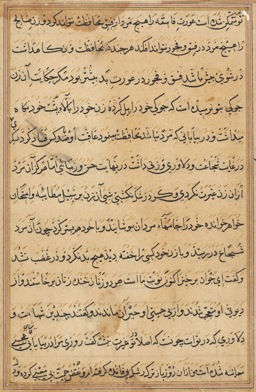 صفحة من حكايات ببغاء توتي ناما: صفحة نصية ، ج. 1560. بواسطة غير معروف