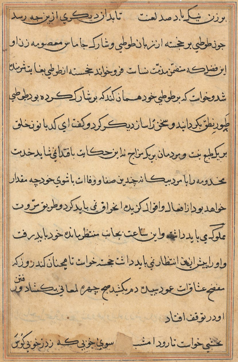 صفحة من حكايات ببغاء توتي ناما: صفحة نصية ، ج. 1560. بواسطة غير معروف
