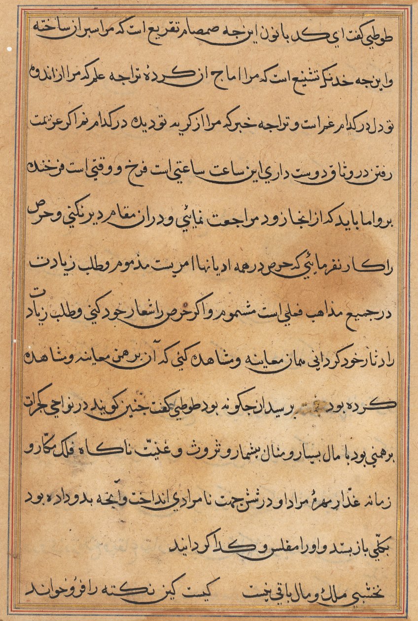صفحة من حكايات ببغاء توتي ناما: صفحة نصية ، ج. 1560. بواسطة غير معروف