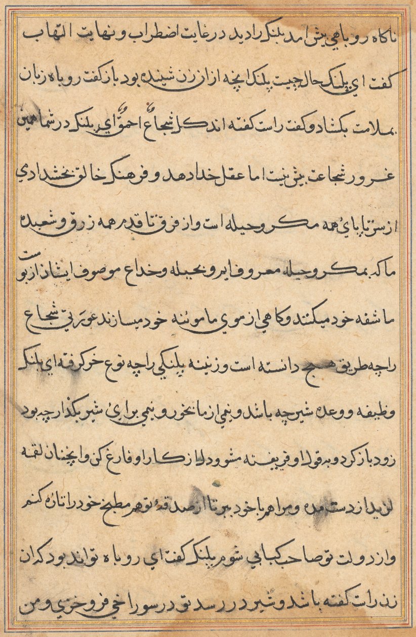 صفحة من حكايات ببغاء توتي ناما: صفحة نصية ، ج. 1560. بواسطة غير معروف