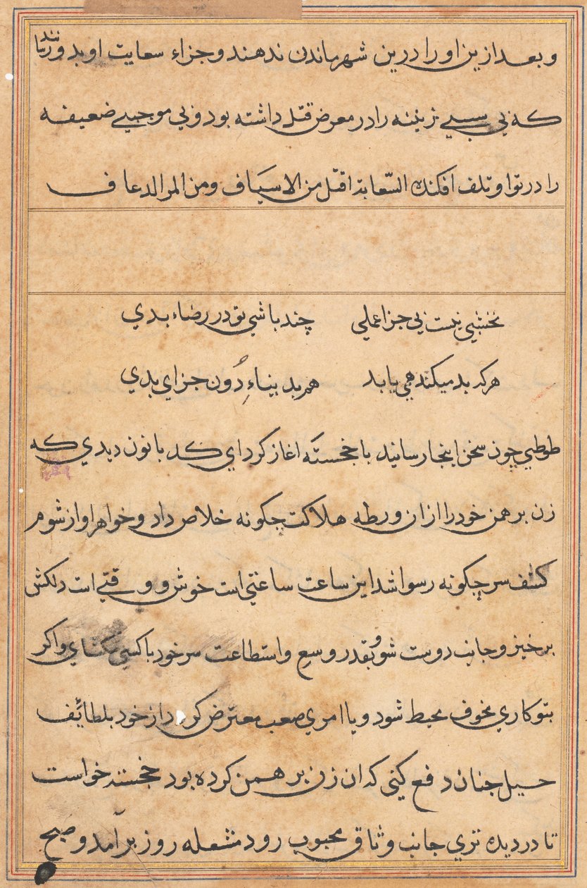 صفحة من حكايات ببغاء توتي ناما: صفحة نصية ، ج. 1560. بواسطة غير معروف