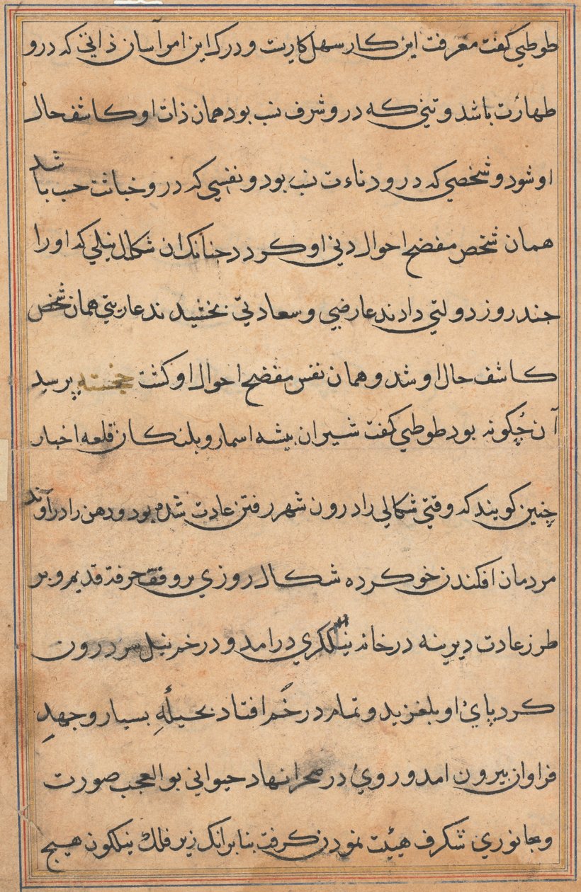 صفحة من حكايات ببغاء توتي ناما: صفحة نصية ، ج. 1560. بواسطة غير معروف