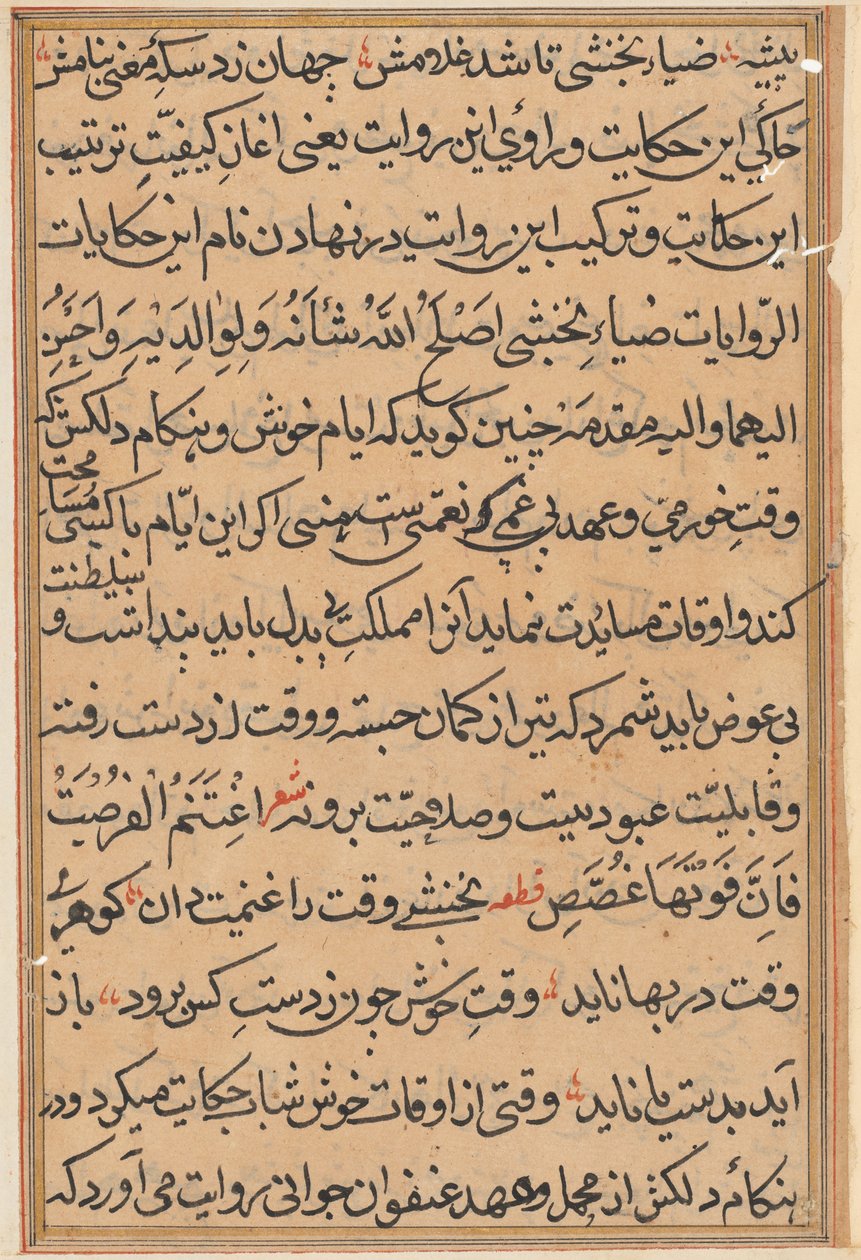 صفحة من حكايات ببغاء توتي ناما: صفحة نصية ، ج. 1560. بواسطة غير معروف