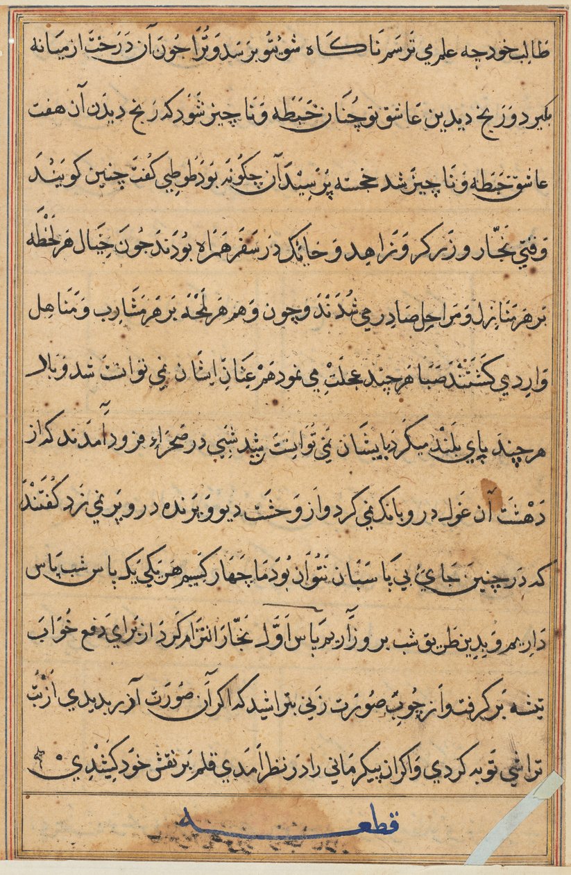 صفحة من حكايات ببغاء توتي ناما: صفحة نصية ، ج. 1560. بواسطة غير معروف