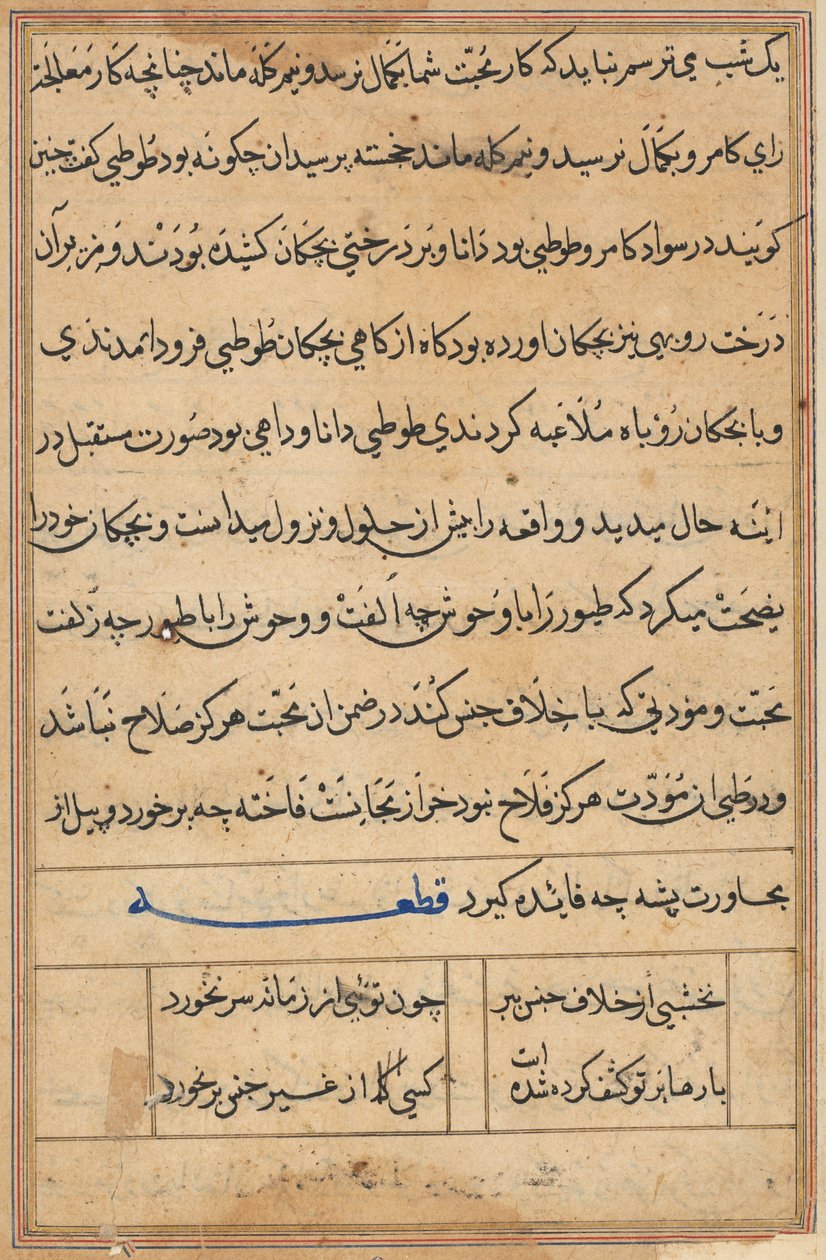 صفحة من حكايات ببغاء توتي ناما: صفحة نصية ، ج. 1560. بواسطة غير معروف