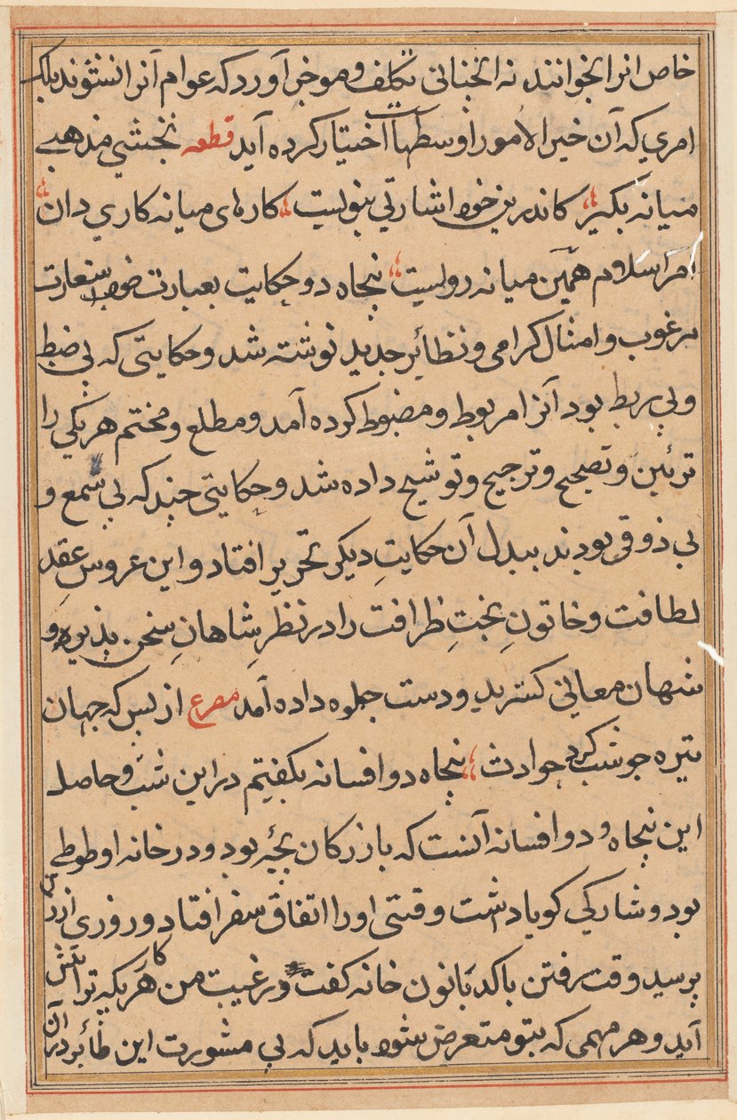 صفحة من حكايات ببغاء توتي ناما: صفحة نصية ، ج. 1560. بواسطة غير معروف