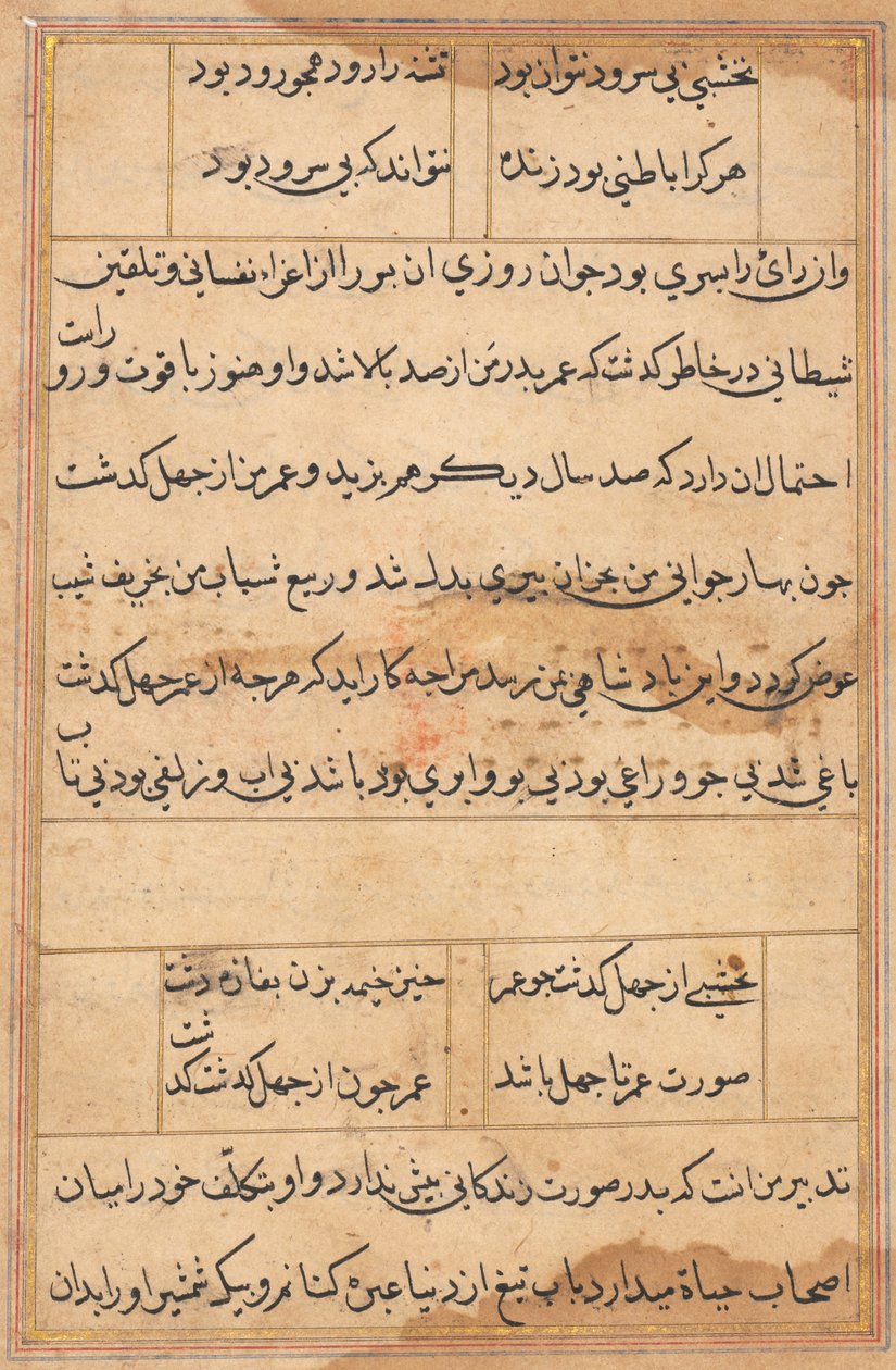 صفحة من حكايات ببغاء توتي ناما: صفحة نصية ، ج. 1560. بواسطة غير معروف