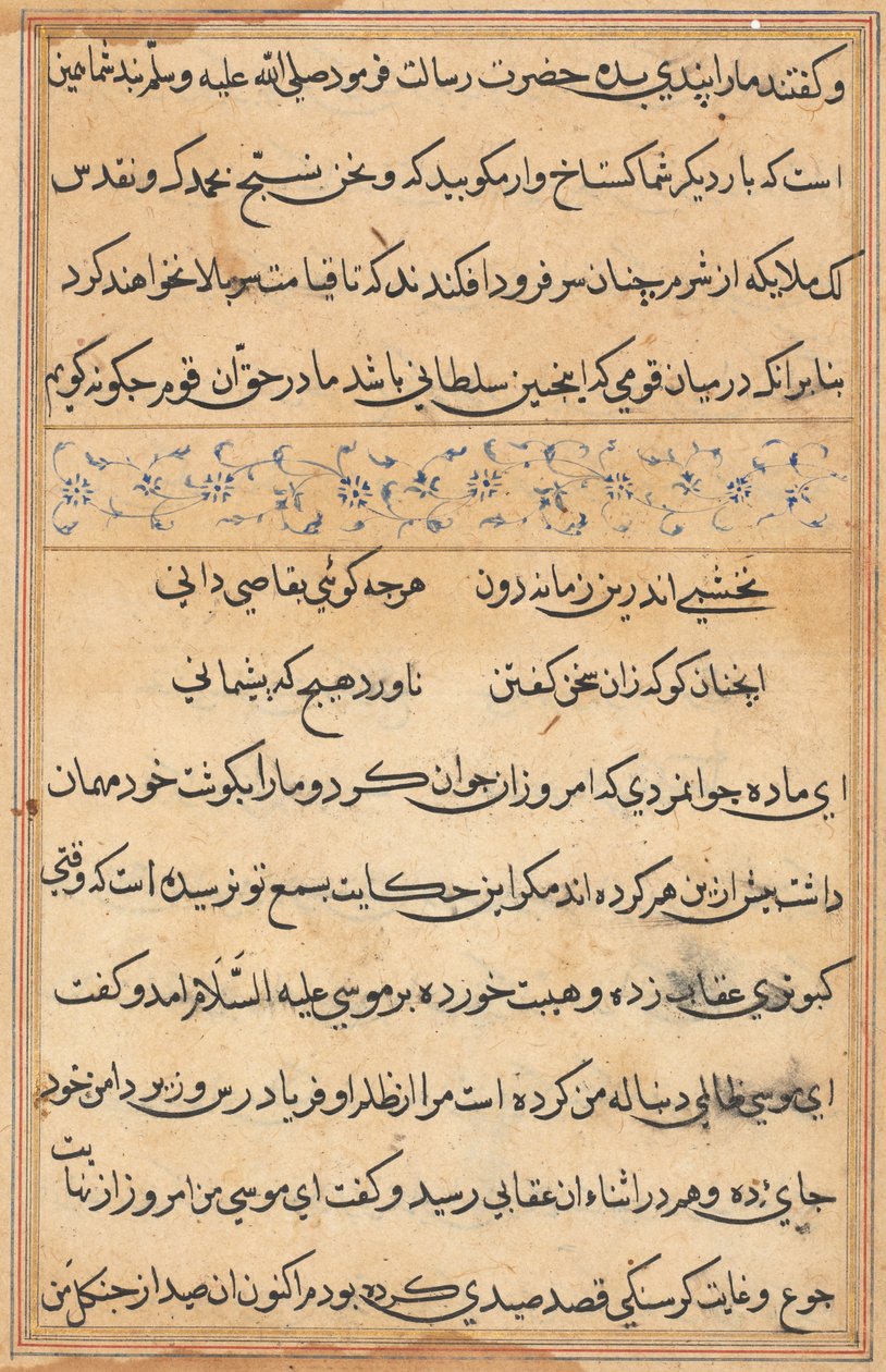 صفحة من حكايات ببغاء توتي ناما: صفحة نصية ، ج. 1560. بواسطة غير معروف