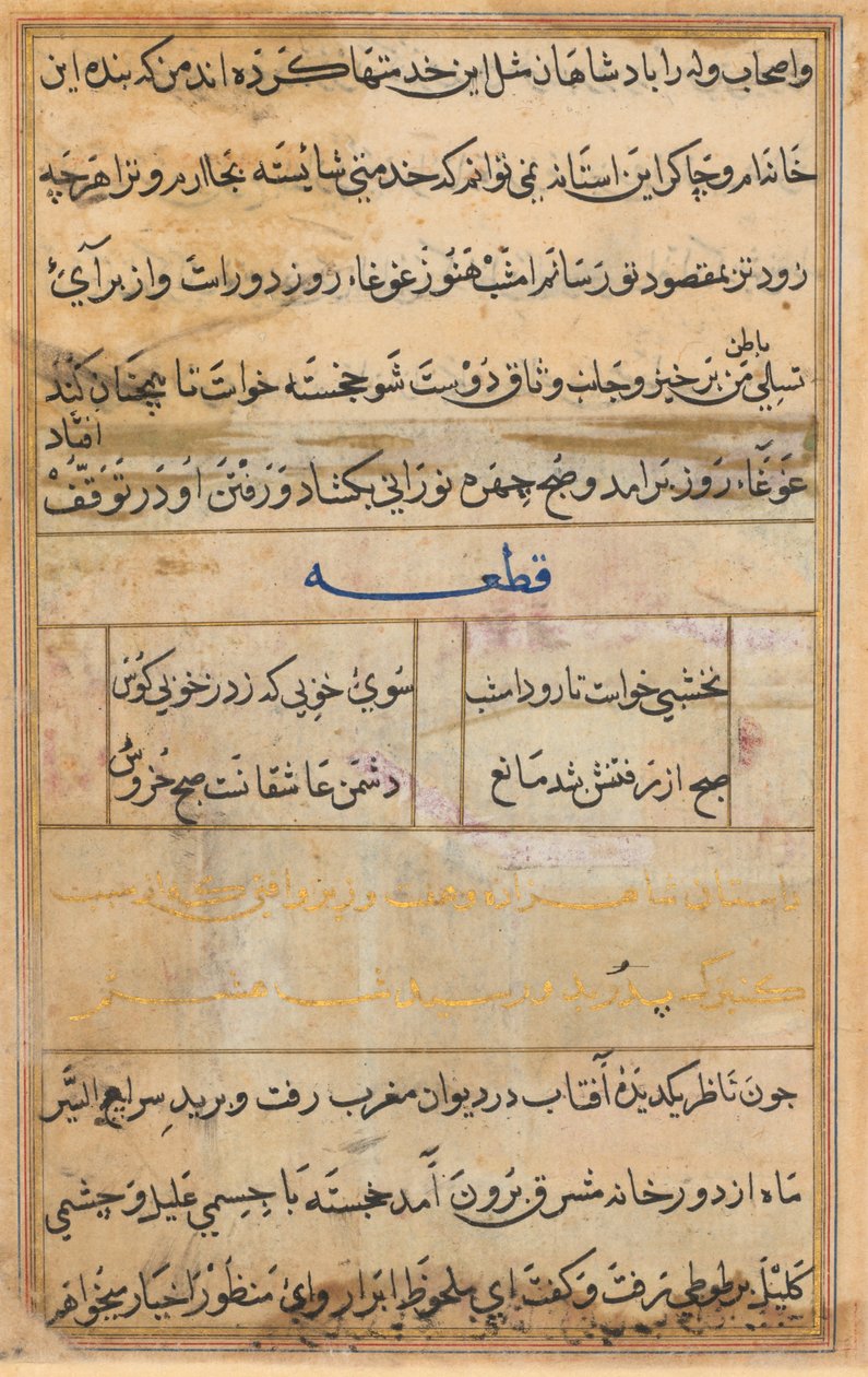 صفحة من حكايات ببغاء توتي ناما: صفحة نصية ، ج. 1560. بواسطة غير معروف