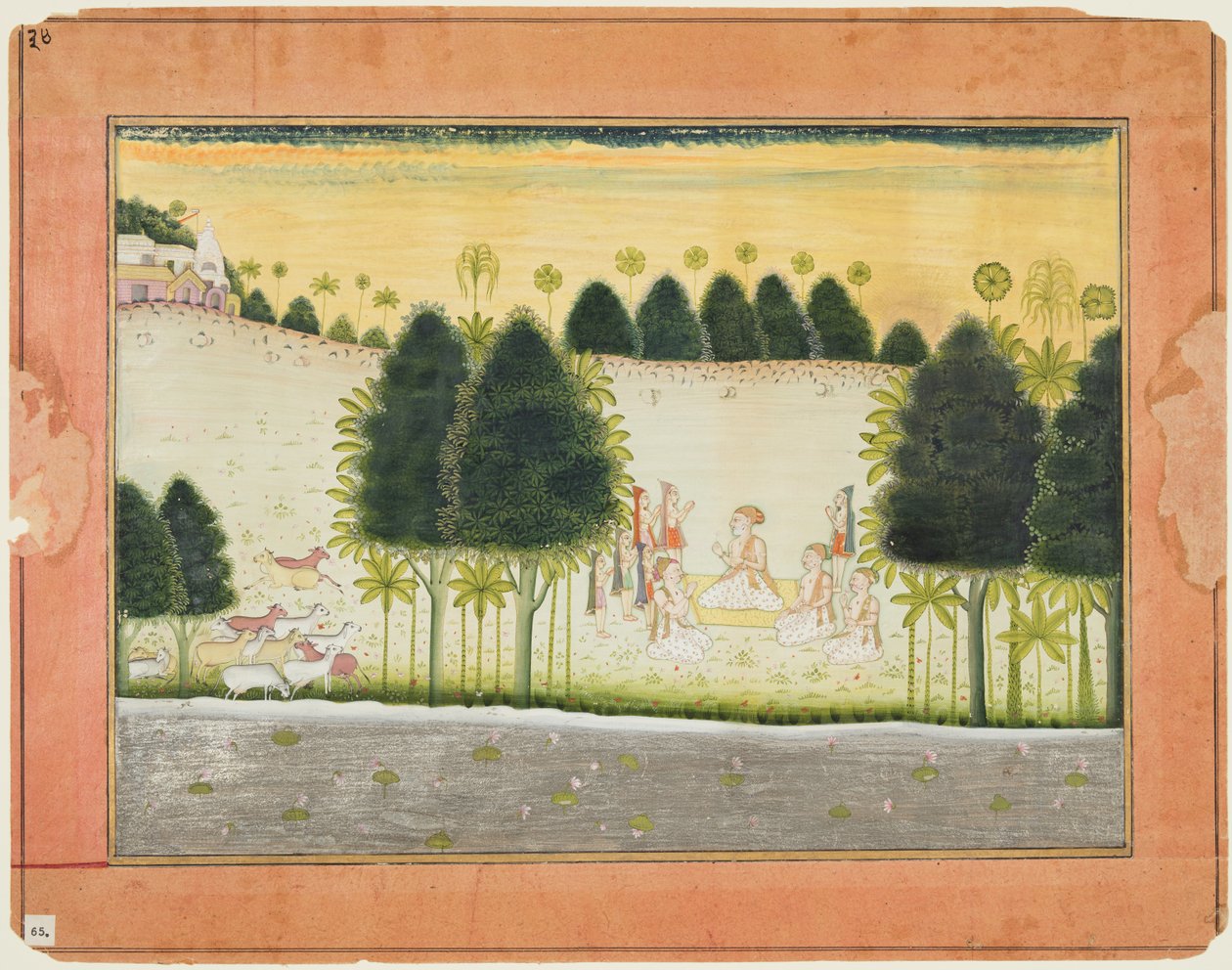 صفحة من Bhagavata Purana: ناندا والشيوخ في مجلس مع gopas ، ج. 1690-1700. بواسطة غير معروف