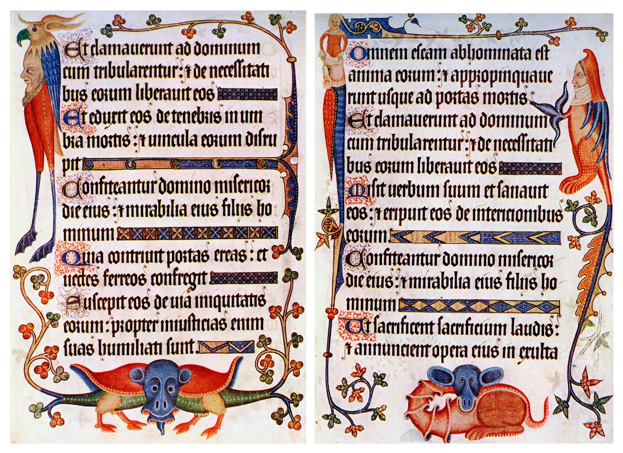 صفحة من النص المصور من Luttrell Psalter ، c1300-c1340 ، c1900-1920 بواسطة غير معروف