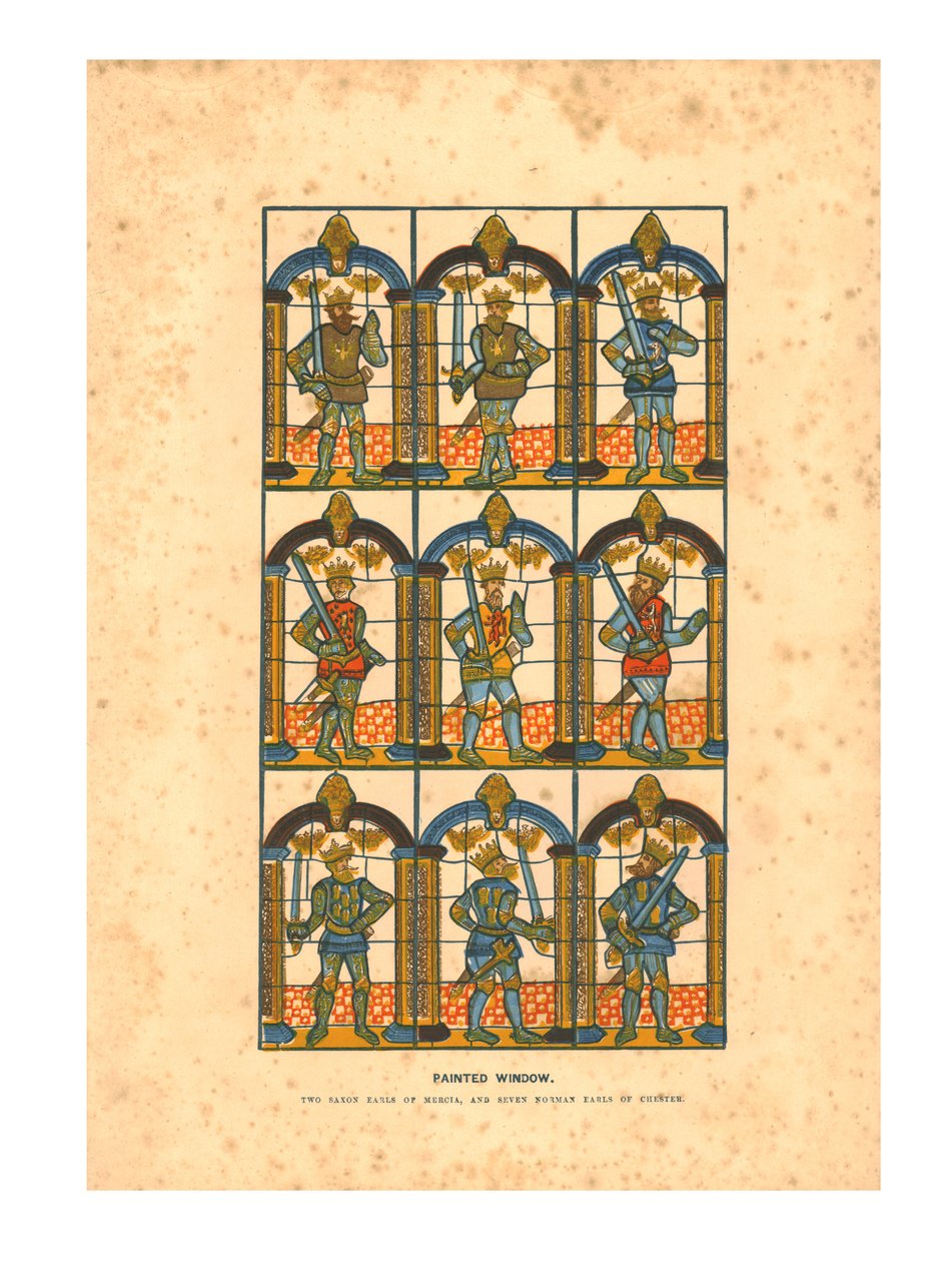 نافذة مطلية ، اثنان من الساكسن إيرل من ميرسيا ، وسبعة نورمان إيرل من تشيستر ، c1845 بواسطة غير معروف