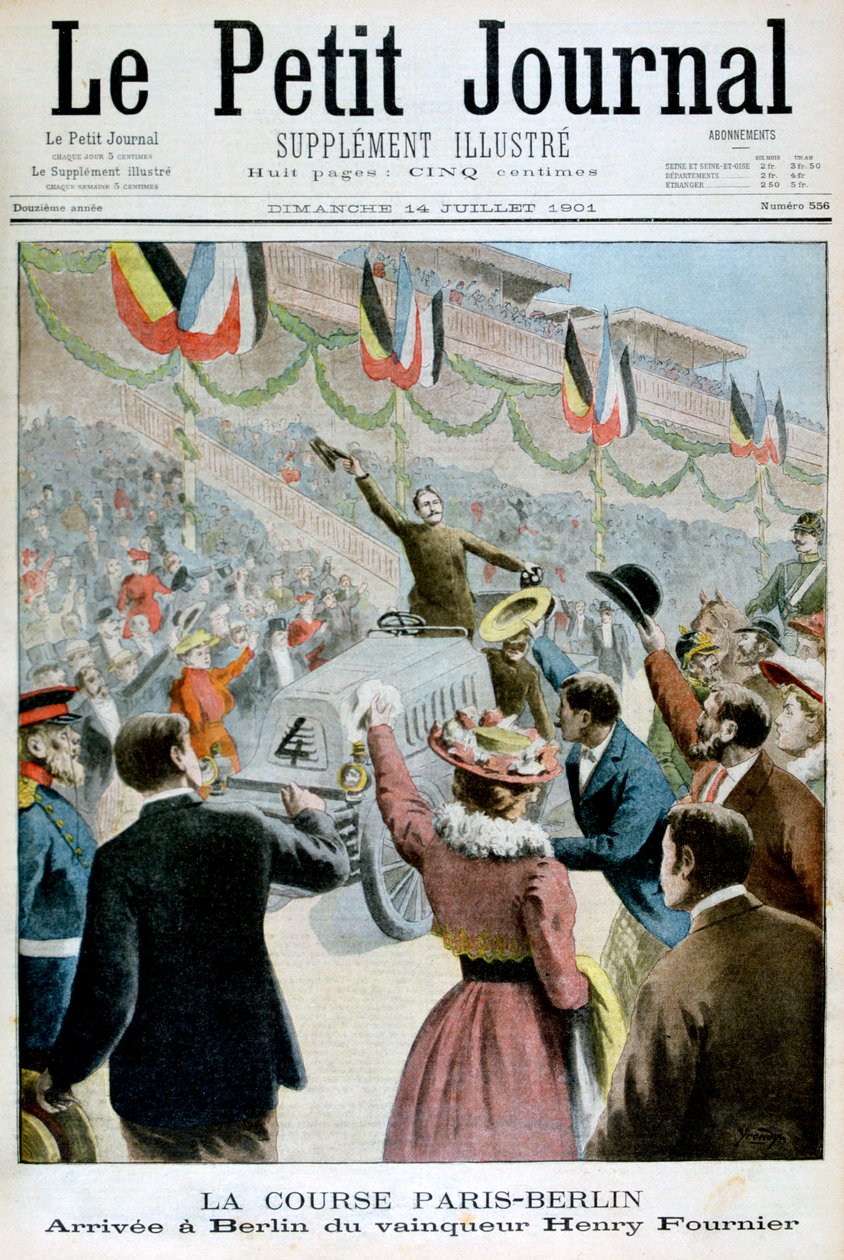 سباق باريس برلين ، وصول الفائز هنري فورنييه ، 1901 بواسطة غير معروف
