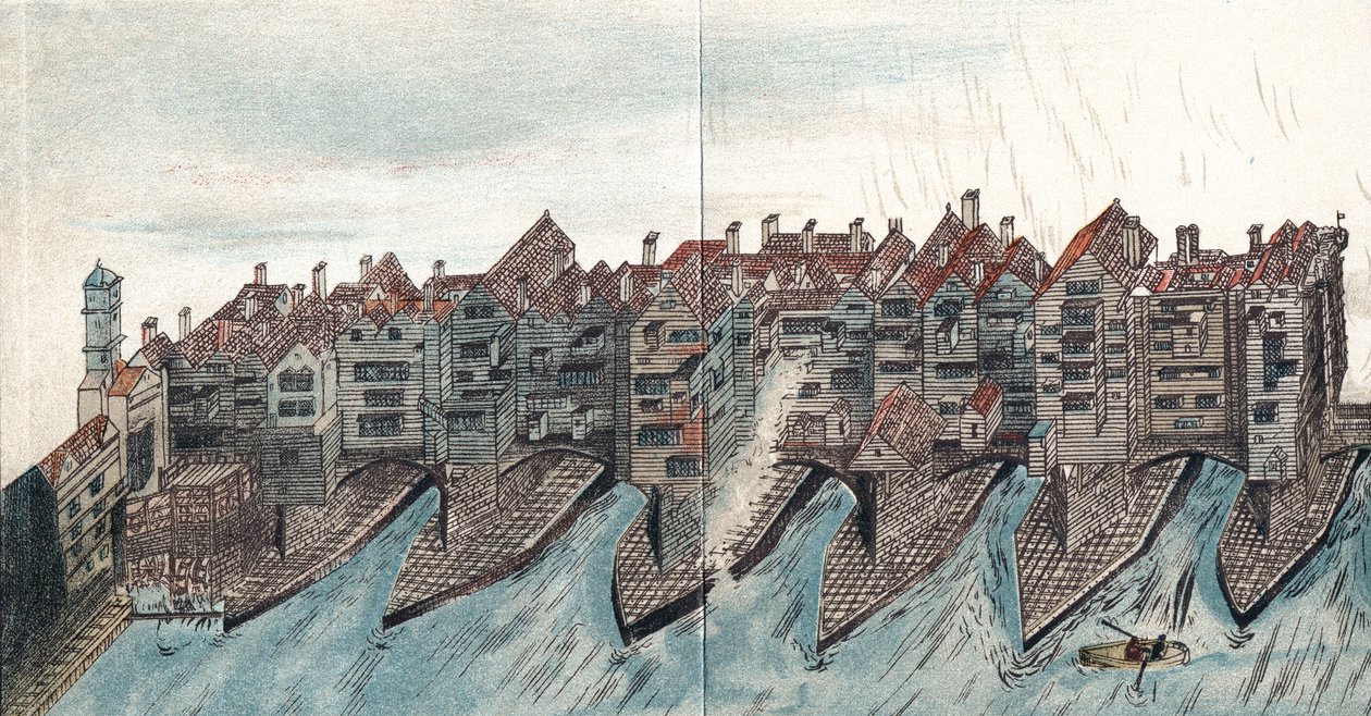 جزء من جسر لندن القديم ، c1600 بواسطة غير معروف