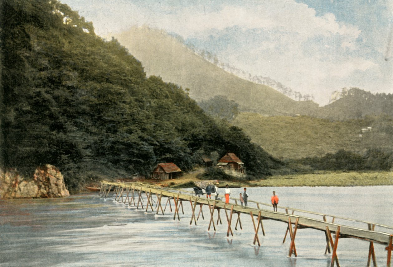 Passerelle Sur La Riviere DArakawa ، جسر للمشاة فوق نهر أراكاوا ، 1900. بواسطة غير معروف