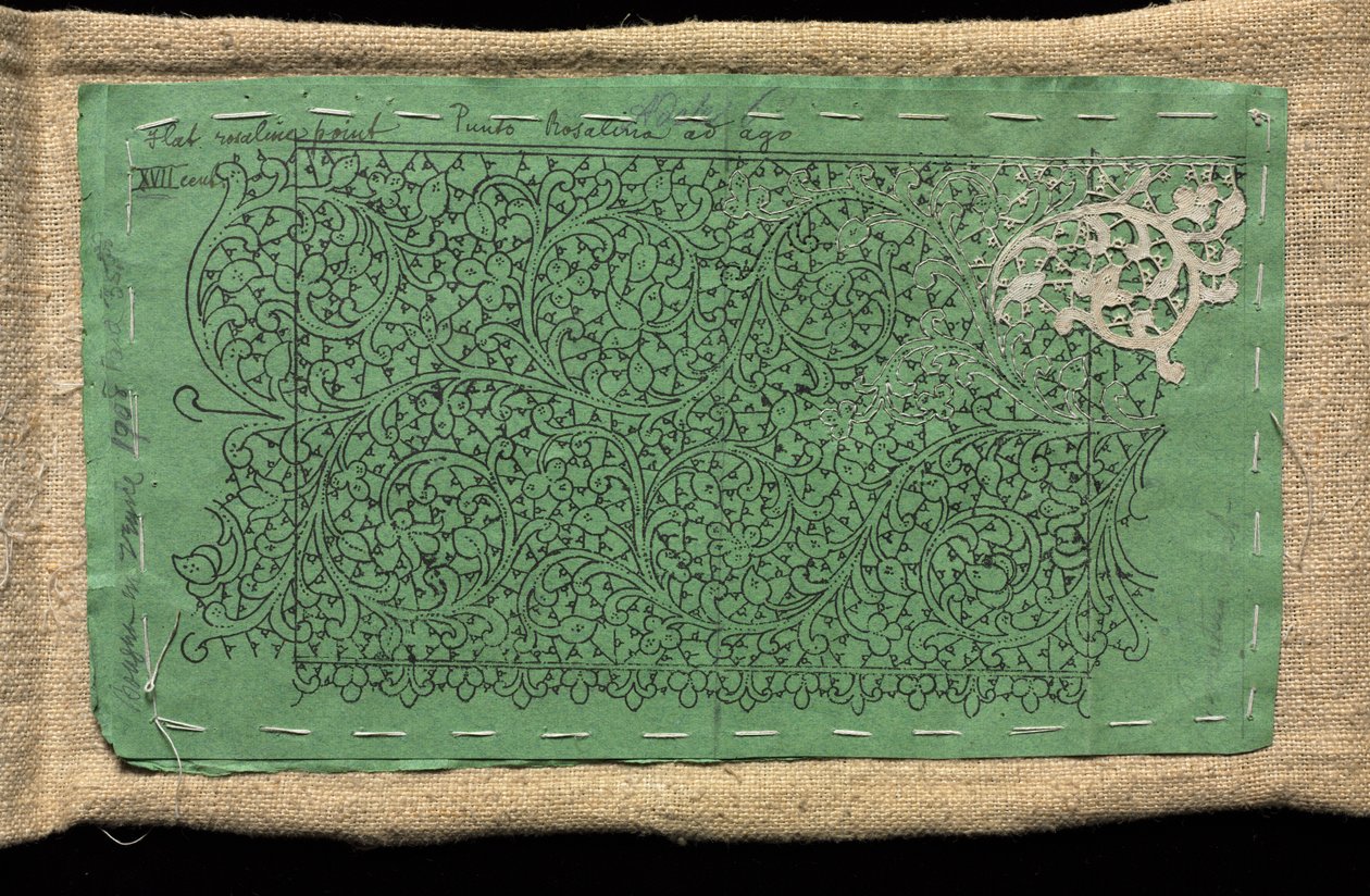 نمط الدانتيل مع قسم صغير من البندقية المسطحة نقطة عملت عليه ، القرن السابع عشر. بواسطة غير معروف