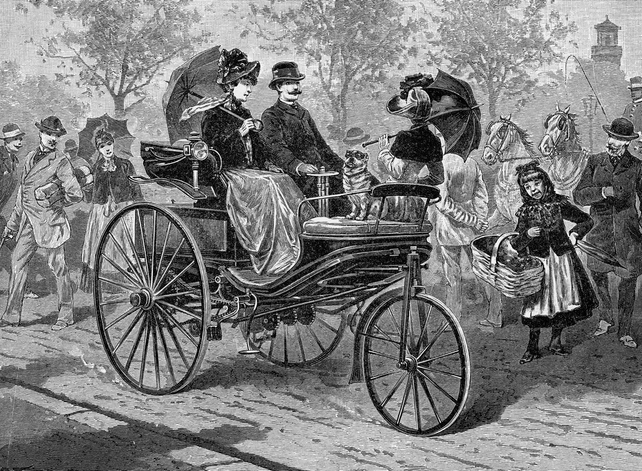 سيارة تعمل بالبنزين من شركة Benz & Co. ، قادرة على 16 كم في الساعة ، c1890s بواسطة غير معروف