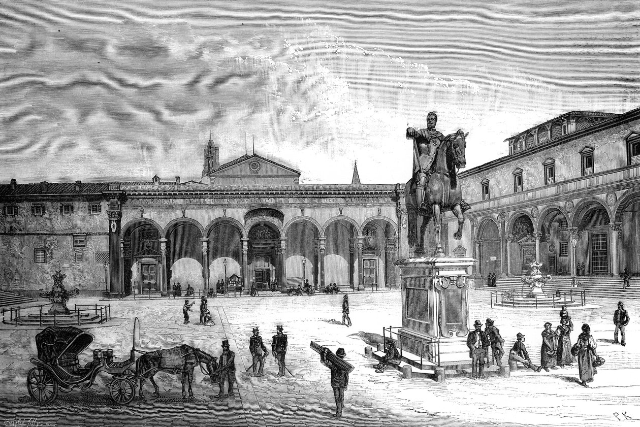 ساحة وكنيسة سانتيسيما أنونزياتا ، فلورنسا ، إيطاليا ، 1882 بواسطة غير معروف