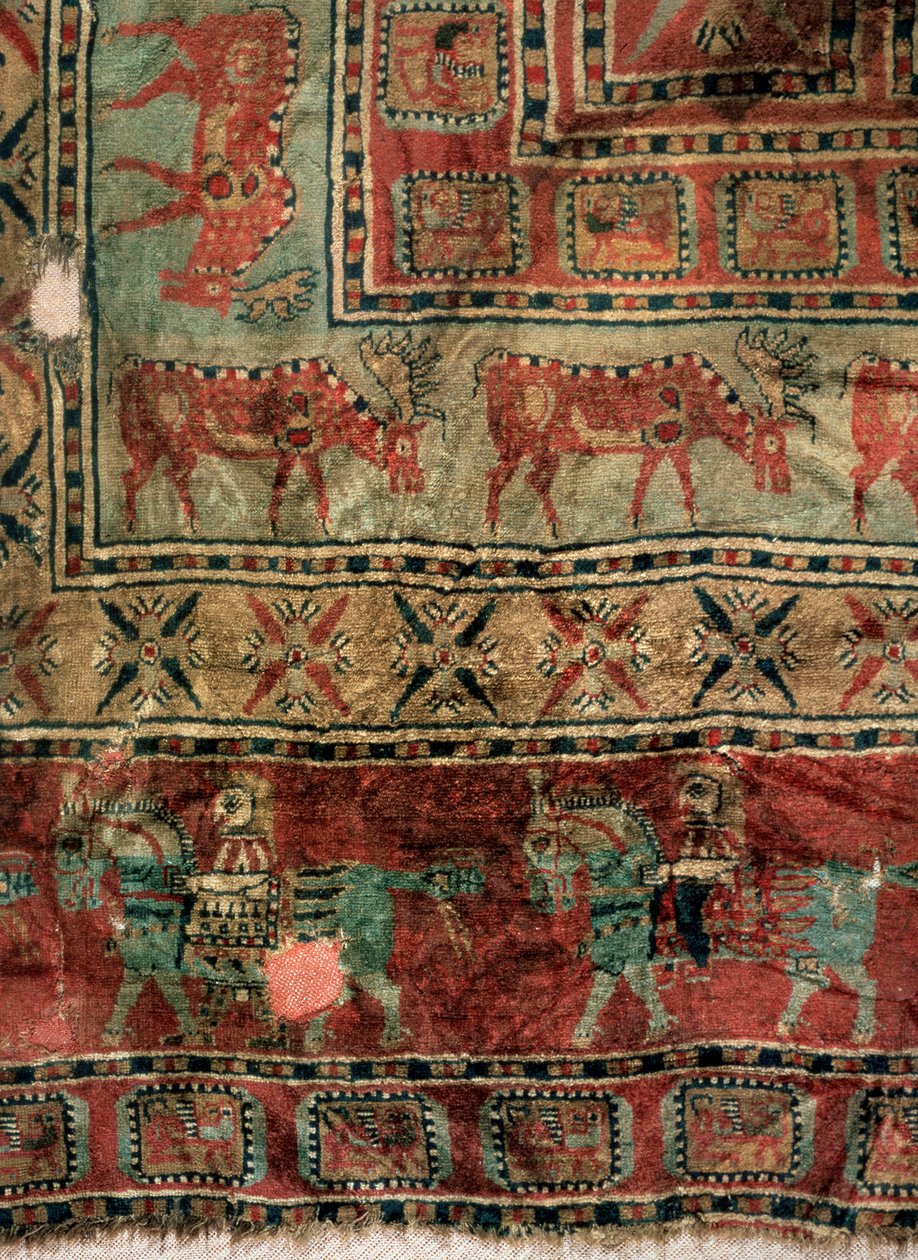 Pile Carpet Detail: Fallow الغزلان والفرسان ، القرنين الخامس والرابع قبل الميلاد بواسطة غير معروف