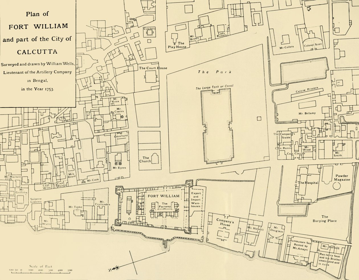 مخطط فورت ويليام وجزء من مدينة كالكوتا ، 1925. بواسطة غير معروف