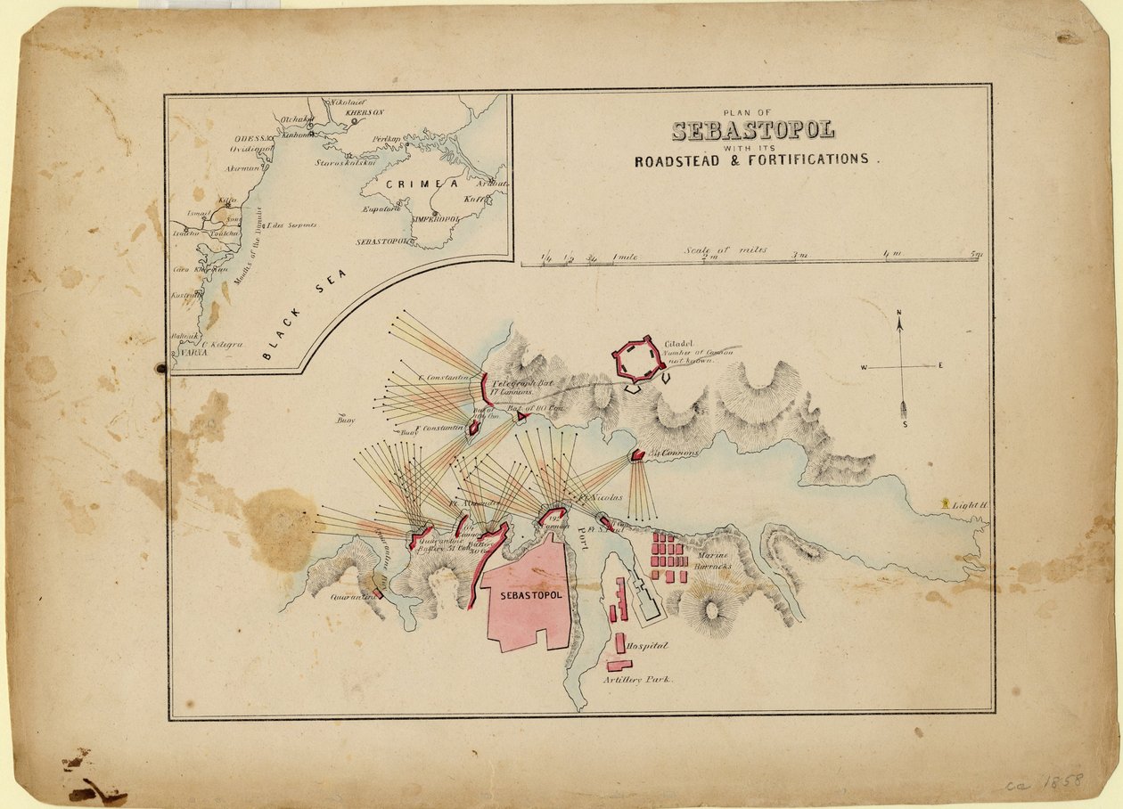 مخطط سيفاستوبول بمساره وتحصيناته ، ج. 1858 بواسطة غير معروف