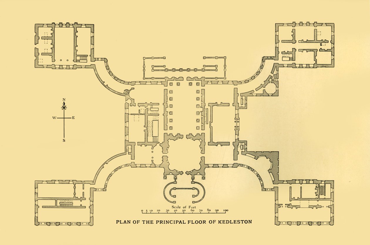 مخطط الطابق الرئيسي لـ Kedleston ، 1925. بواسطة غير معروف