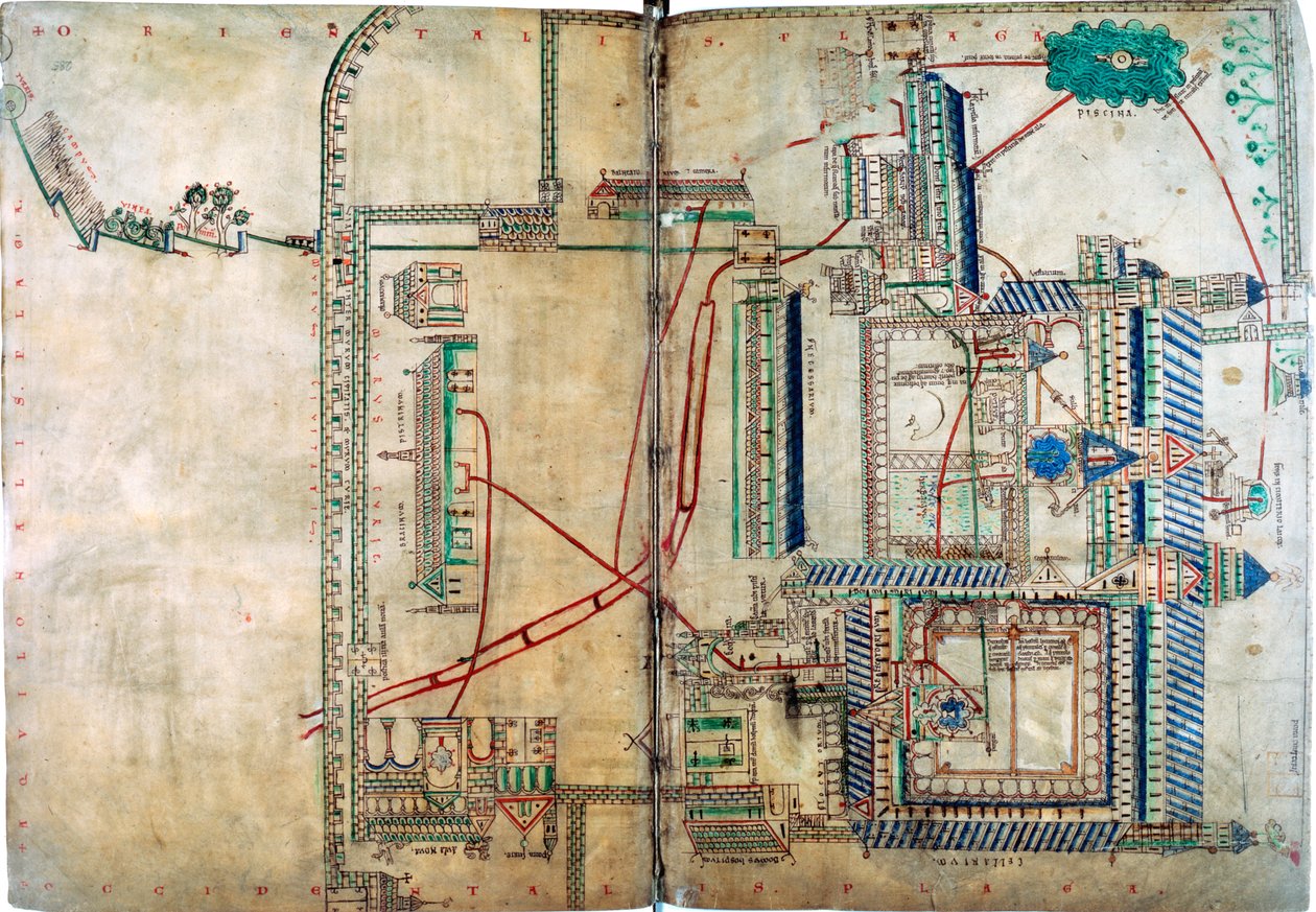 مخطط نظام إمداد المياه لكاتدرائية كانتربري ، c1150 بواسطة غير معروف