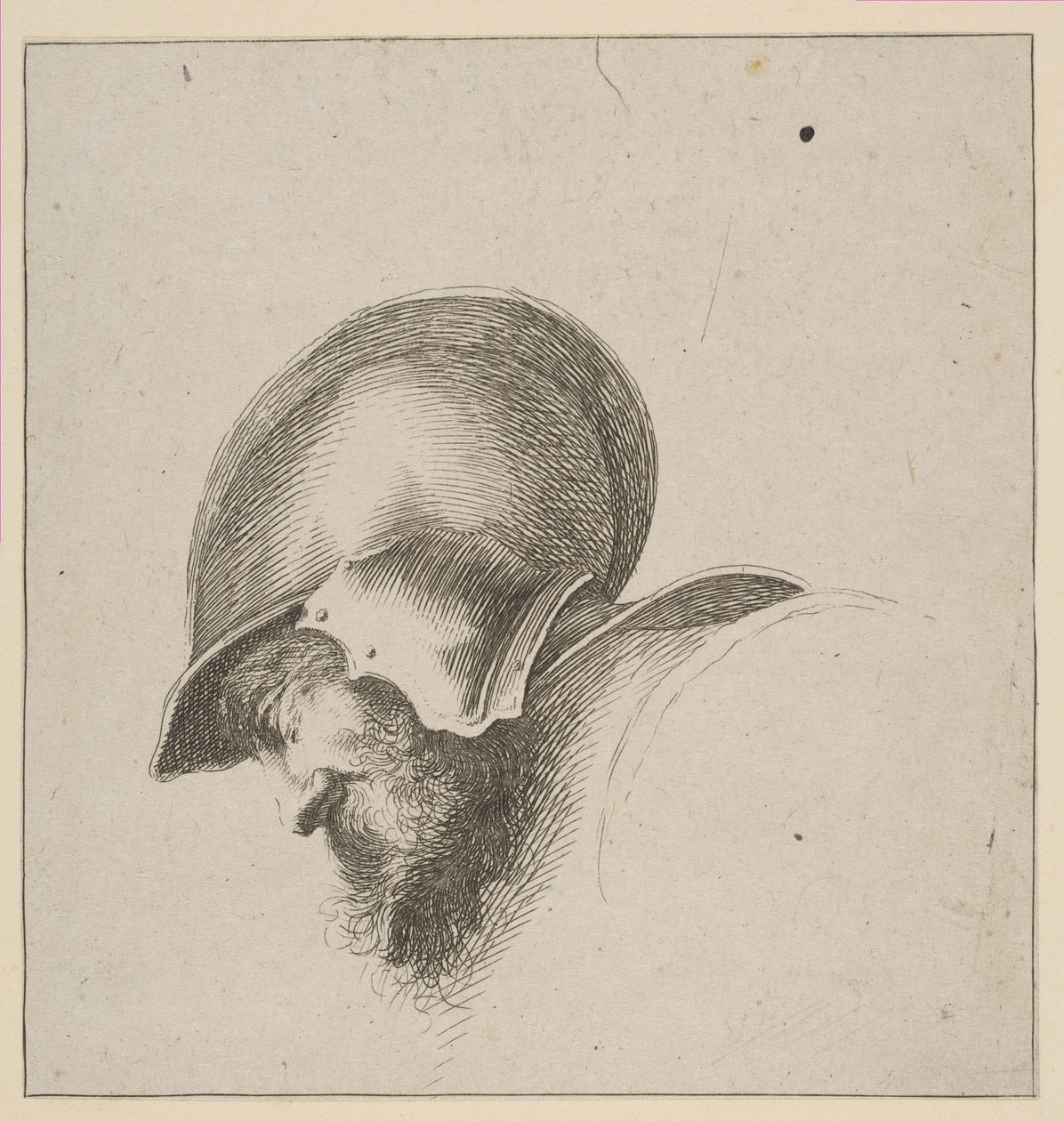 اللوحة 10: رأس جندي ، من أساسيات الرسم I Principii del disegno ، بعد عام 1641. بواسطة غير معروف