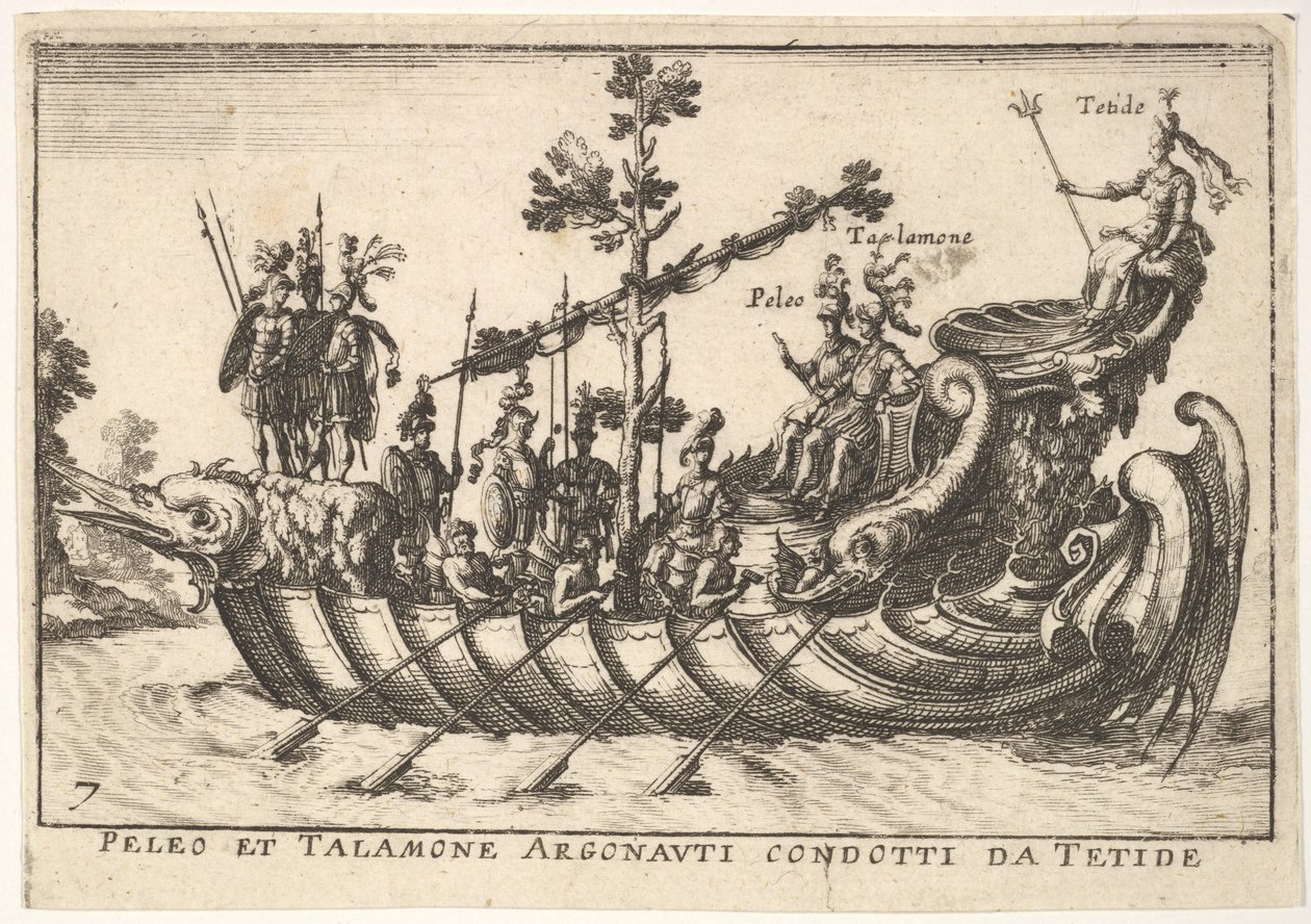 اللوحة 7: Peleus و Talamone بقيادة Argonauts من Tetides ، من المسابقة الرائعة في T ... ، 1664. بواسطة غير معروف