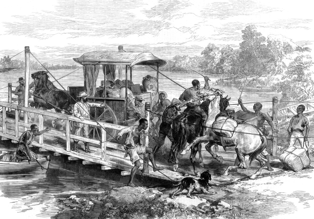 عوامة فوق نهر فال ، Klipdrift ، حقول الماس في جنوب إفريقيا ، 1874 بواسطة غير معروف