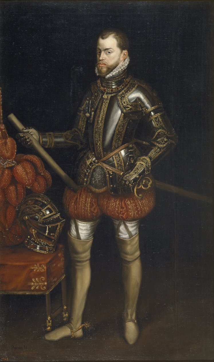 صورة فيليب الثاني 1527-1598 في درع من معركة سانت كوينتين ، أوائل القرن السابع عشر بواسطة غير معروف