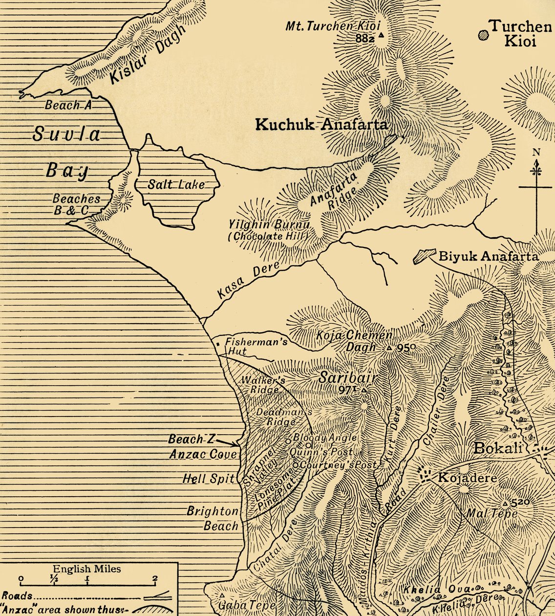 مواقع قوات ANZAC في شبه جزيرة جاليبولي في تركيا ، الحرب العالمية الأولى ، يوليو 1915 ، c1920. بواسطة غير معروف