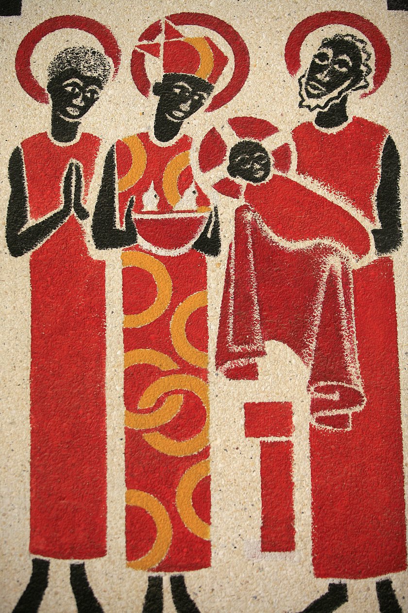 Presentation de Jesus au Temple تم تصميم لوحة جدارية لكنيسة دير كور موسى ورسمها في عام 1963 من قبل دوم جورج ساجيت ، كور موسى ، السنغال بواسطة غير معروف