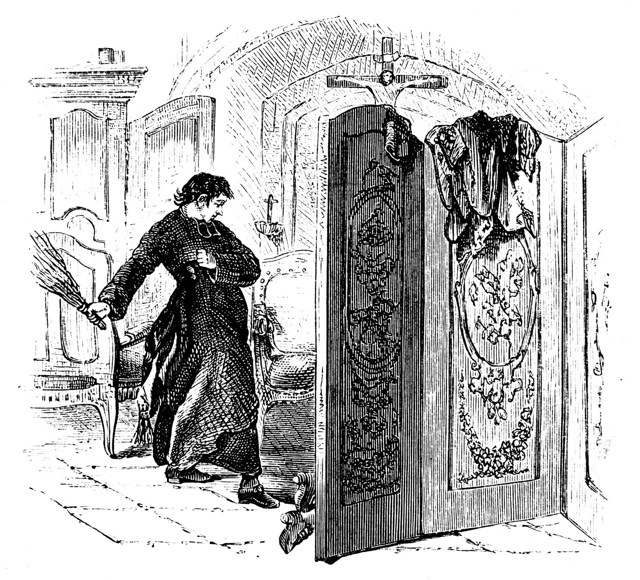 كاهن يجلد التائب مع البتولا ، c1876 بواسطة غير معروف