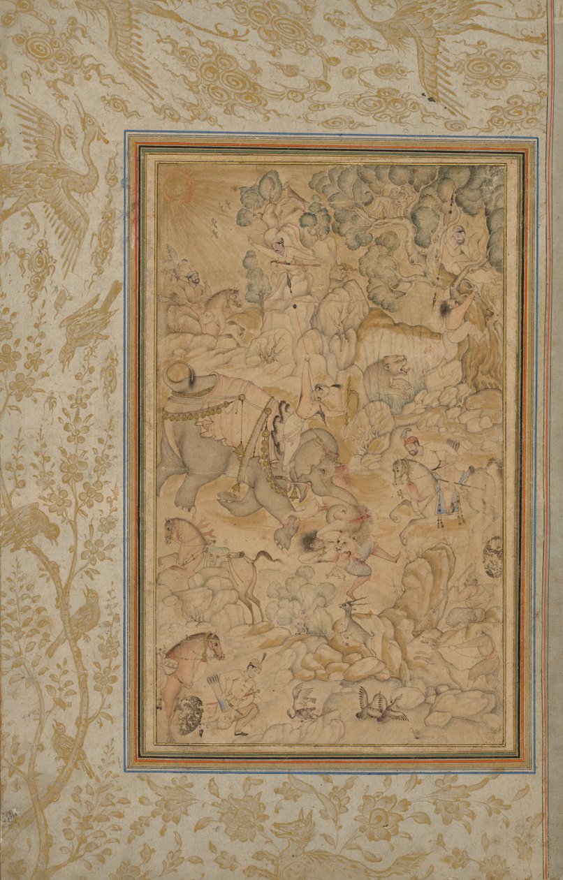 الأمراء يصطادون في المناظر الطبيعية الصخرية ، ج. 1580-85 ، الحدود المضافة ج. 1700. بواسطة غير معروف