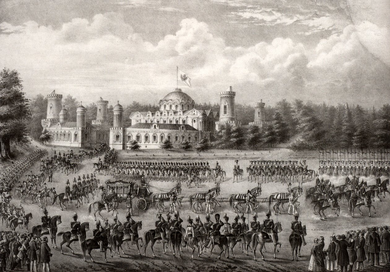 موكب القيصر نيقولا الأول إلى كاتدرائية الرقاد من قصر بتروفسكي أثناء تتويجه عام 1825 ، 1826 بواسطة غير معروف