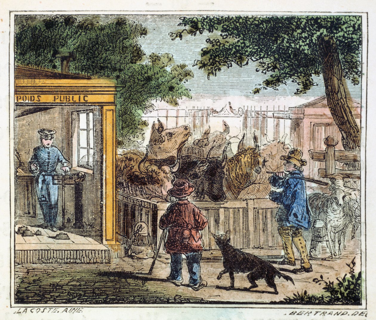 يستخدم جسر الميزان العام لوزن الماشية في السوق ، 1867 بواسطة غير معروف