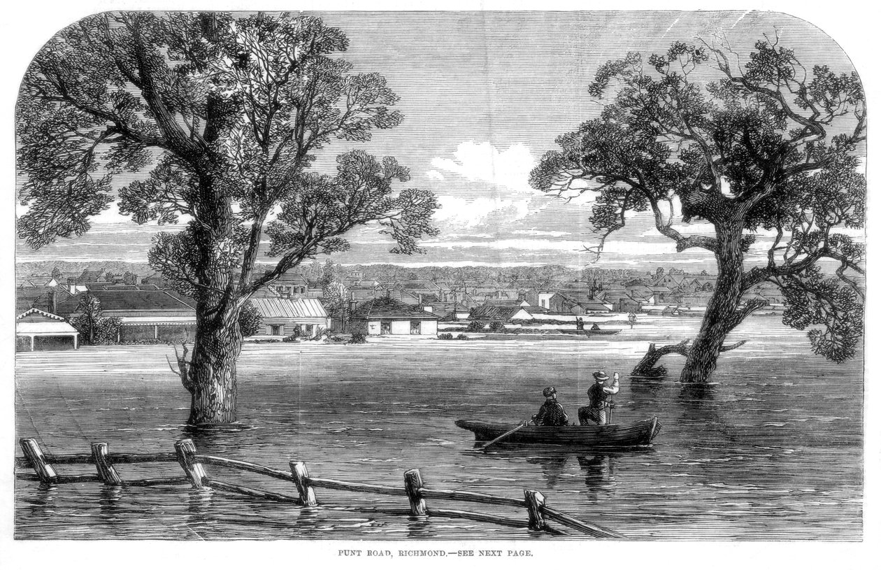 Punt Road ، ريتشموند - الفيضانات في ملبورن ، أستراليا ، 1864 بواسطة غير معروف