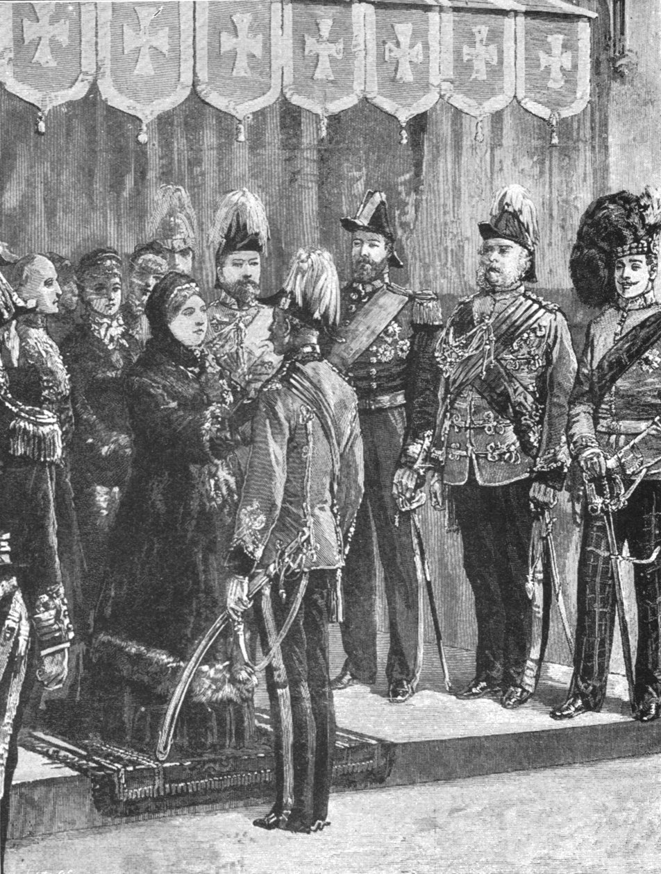 الملكة فيكتوريا تزين الضباط ... في وندسور ، 8 ديسمبر 1879 ، 1901. بواسطة غير معروف
