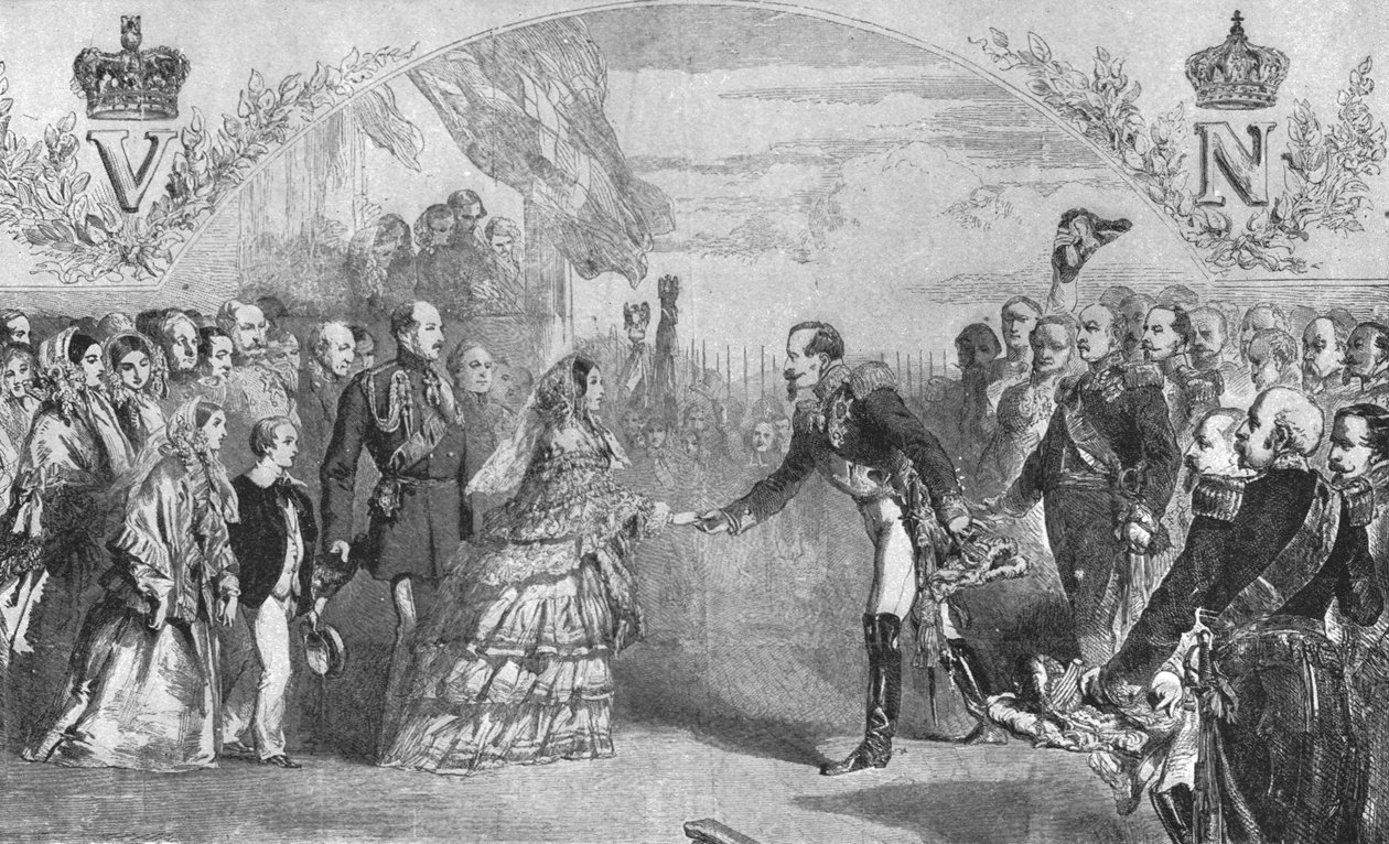 استقبلت الملكة فيكتوريا في بولوني من قبل الإمبراطور نابليون الثالث. ، 18 أغسطس 1855 ، 1901. بواسطة غير معروف