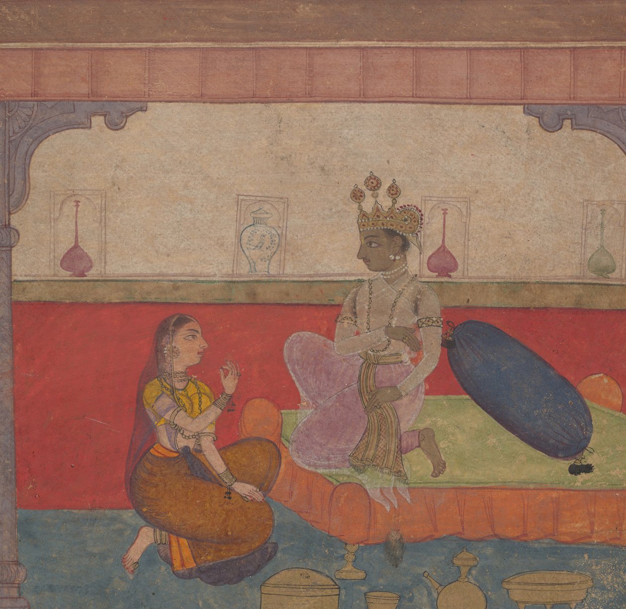 رادها تتحدث إلى كريشنا: صفحة من عشاق بوسطن Rasikapriya Breviary ، كاليفورنيا. 1610. بواسطة غير معروف