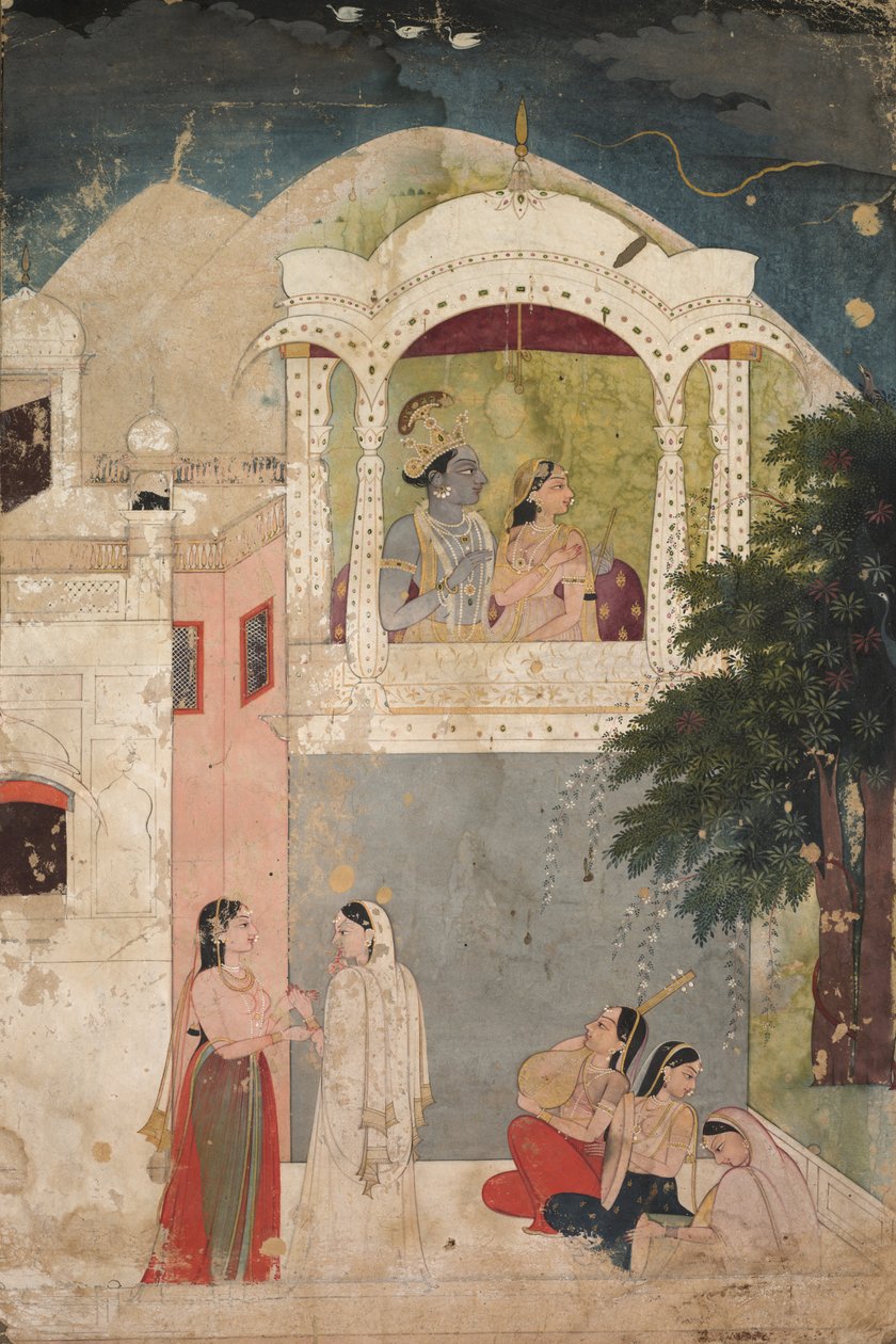 رادها وكريشنا يجلسان على شرفة ، ج. 1760. بواسطة غير معروف
