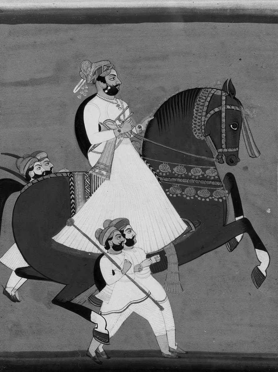 رجا على ظهور الخيل برفقة المرافقين المفضلين له ، أواخر القرن التاسع عشر وأوائل القرن العشرين. بواسطة غير معروف